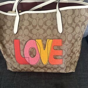 Coach Brown Tote with Colorful LOVE Design